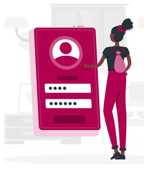 Graphic showing a person logging into a website